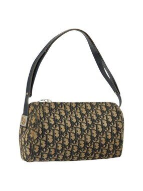 Authentic Christian Dior Trotter Canvas Shoulder Bag Navy Gold